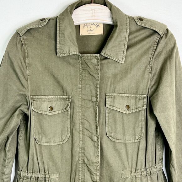Lily Aldridge for Velvet Womens Green Denim Utility Jacket Size P Petite Small - Picture 6 of 10
